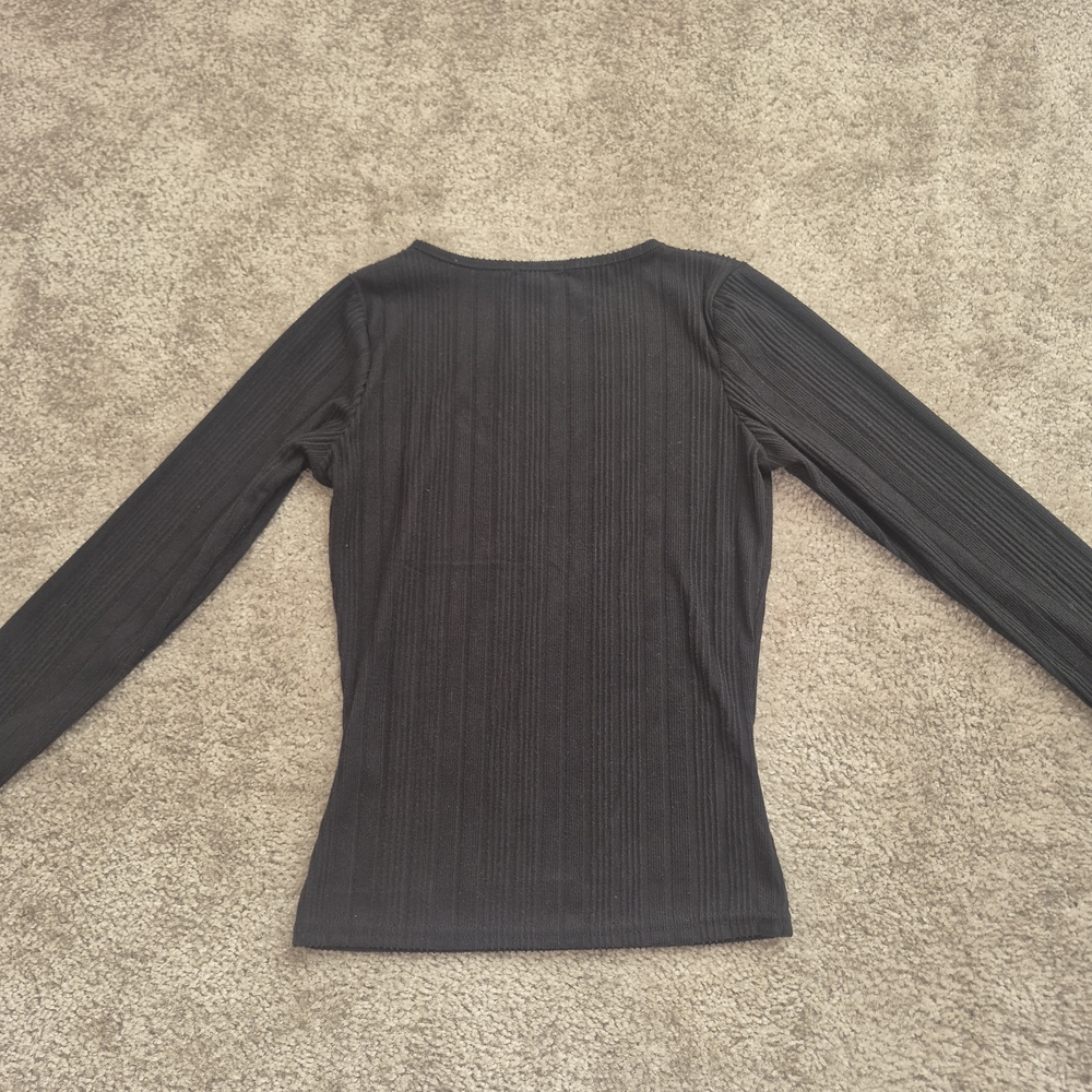 Boohoo Charcoal Ribbed Long Sleeve Top